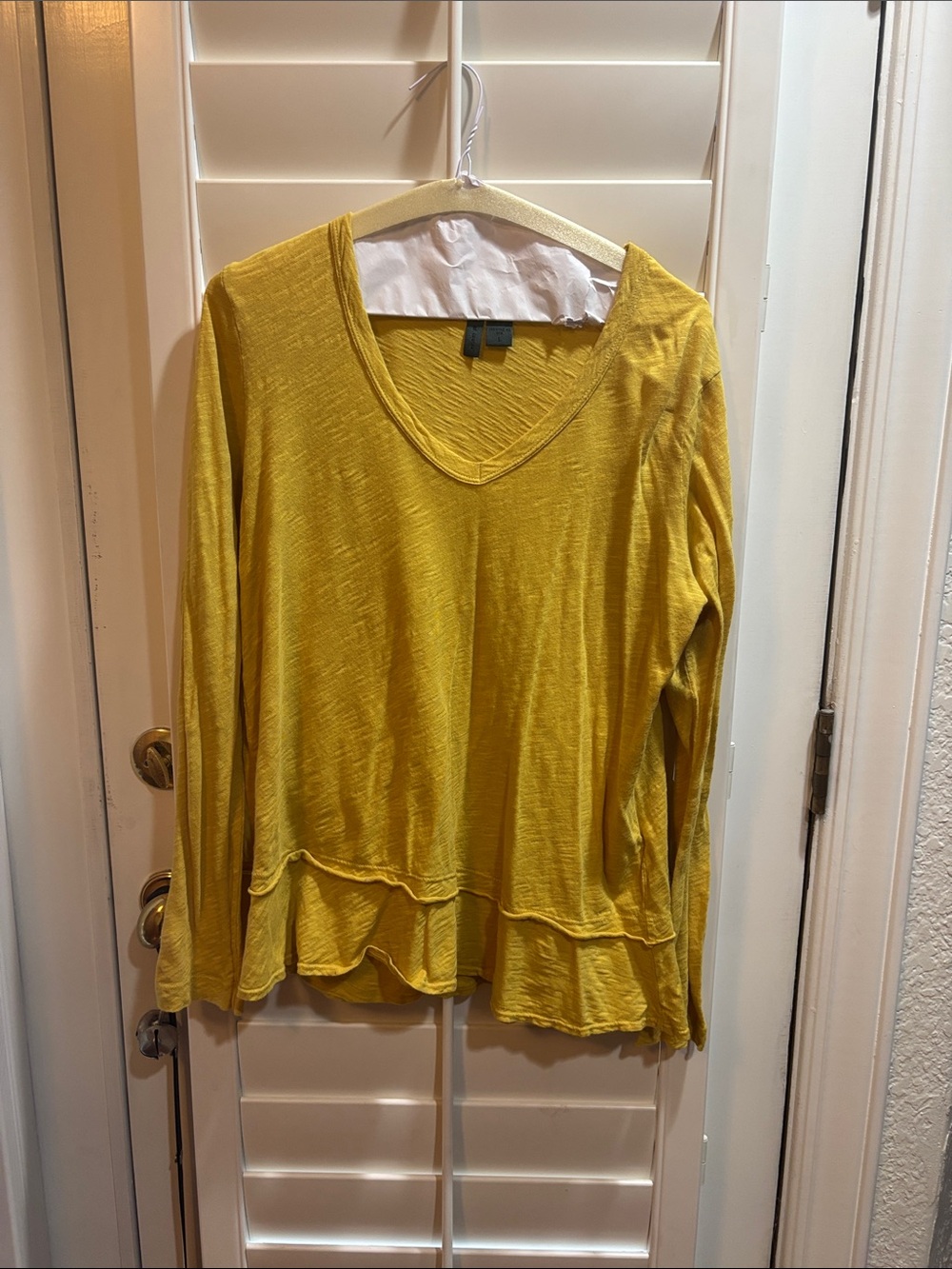 Anthropologie mustard yellow ruffle top
